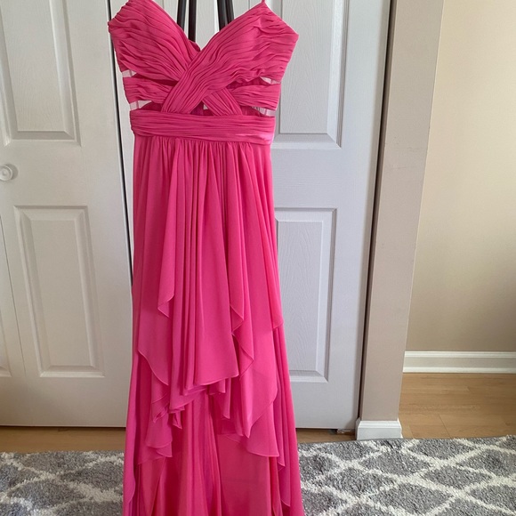 Caché Pink High Low Chiffon Gown w/ Cutouts Sz 2 - Picture 3 of 8